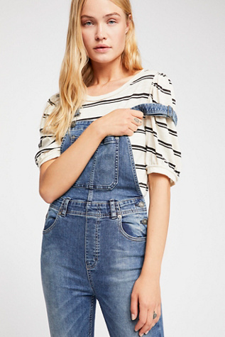 free people slim denim overalls