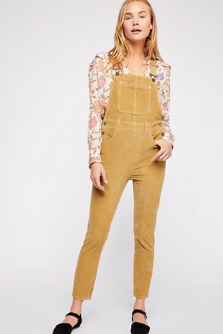 free people slim ankle denim overalls