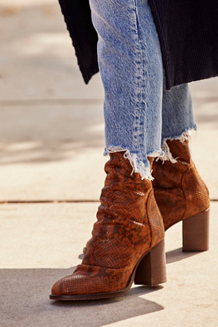 Free People Elle Block Heel Booties Taupe Brown Shoes Leather