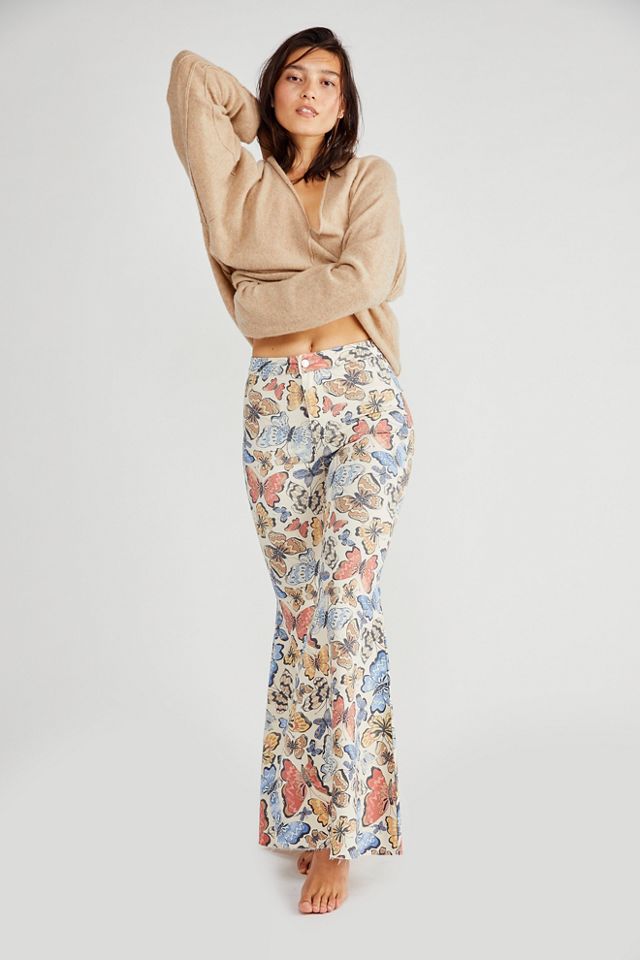 printed flare trousers