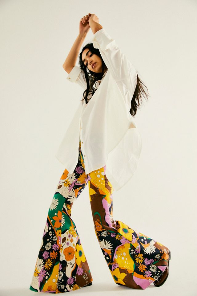 Just Float On Printed Flare Jeans Free People