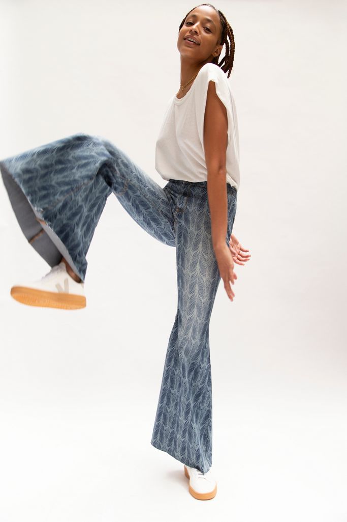 Just Float On Printed Flare Jeans Free People
