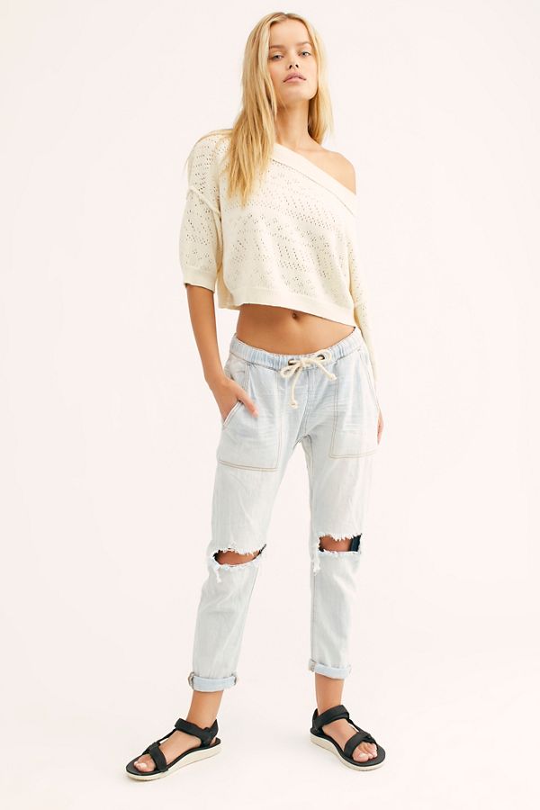 drawstring distressed jeans