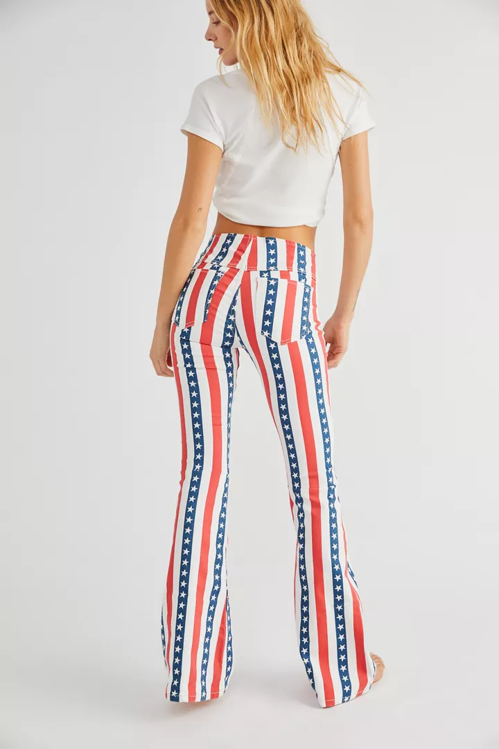 Printed Penny Pull-On Flare Jeans