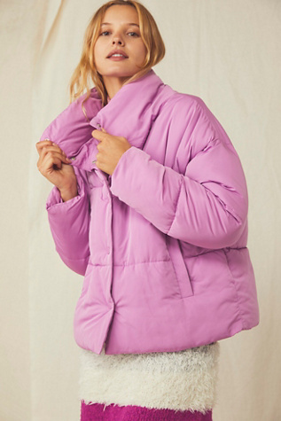 pink puffy jacket