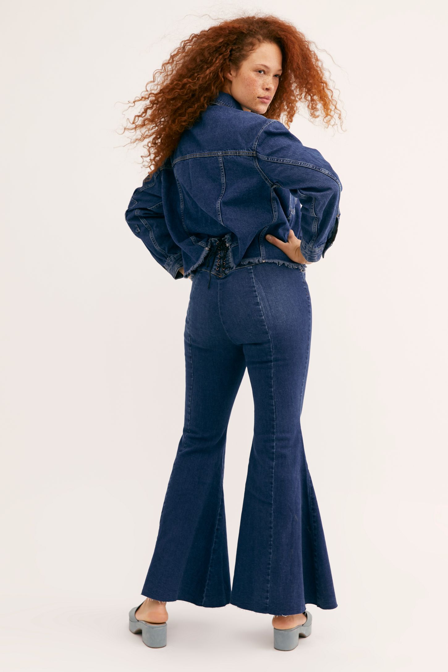 Slide View 6: CRVY Super High-Rise Lace-Up Flare Jeans