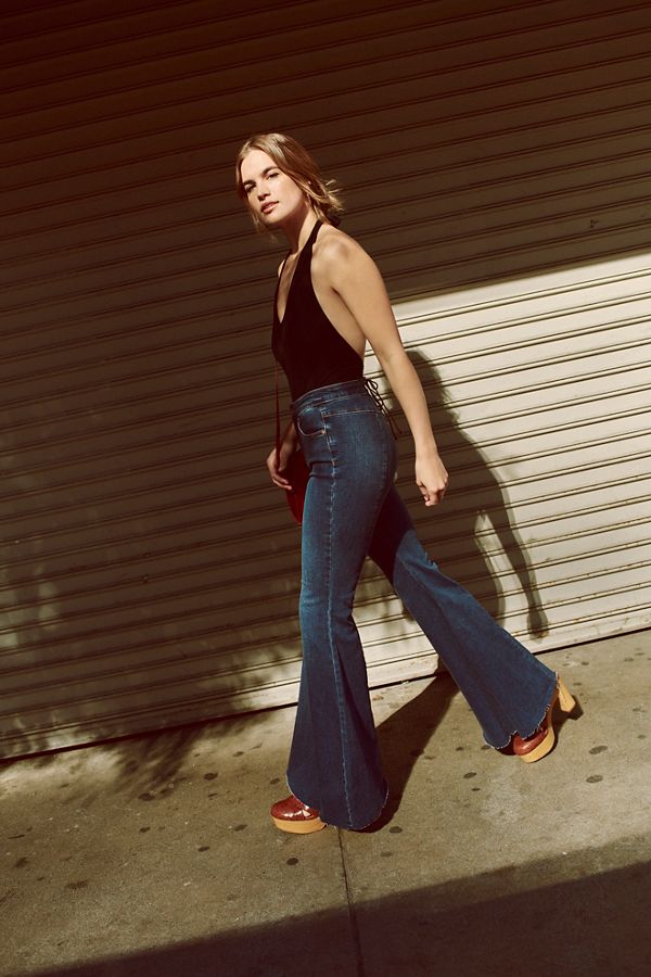 Slide View 7: CRVY Super High-Rise Lace-Up Flare Jeans