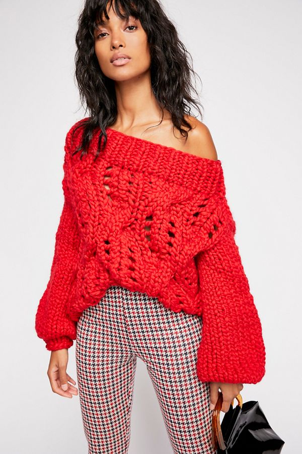Slide View 2: Off Her Shoulder Cable Sweater 