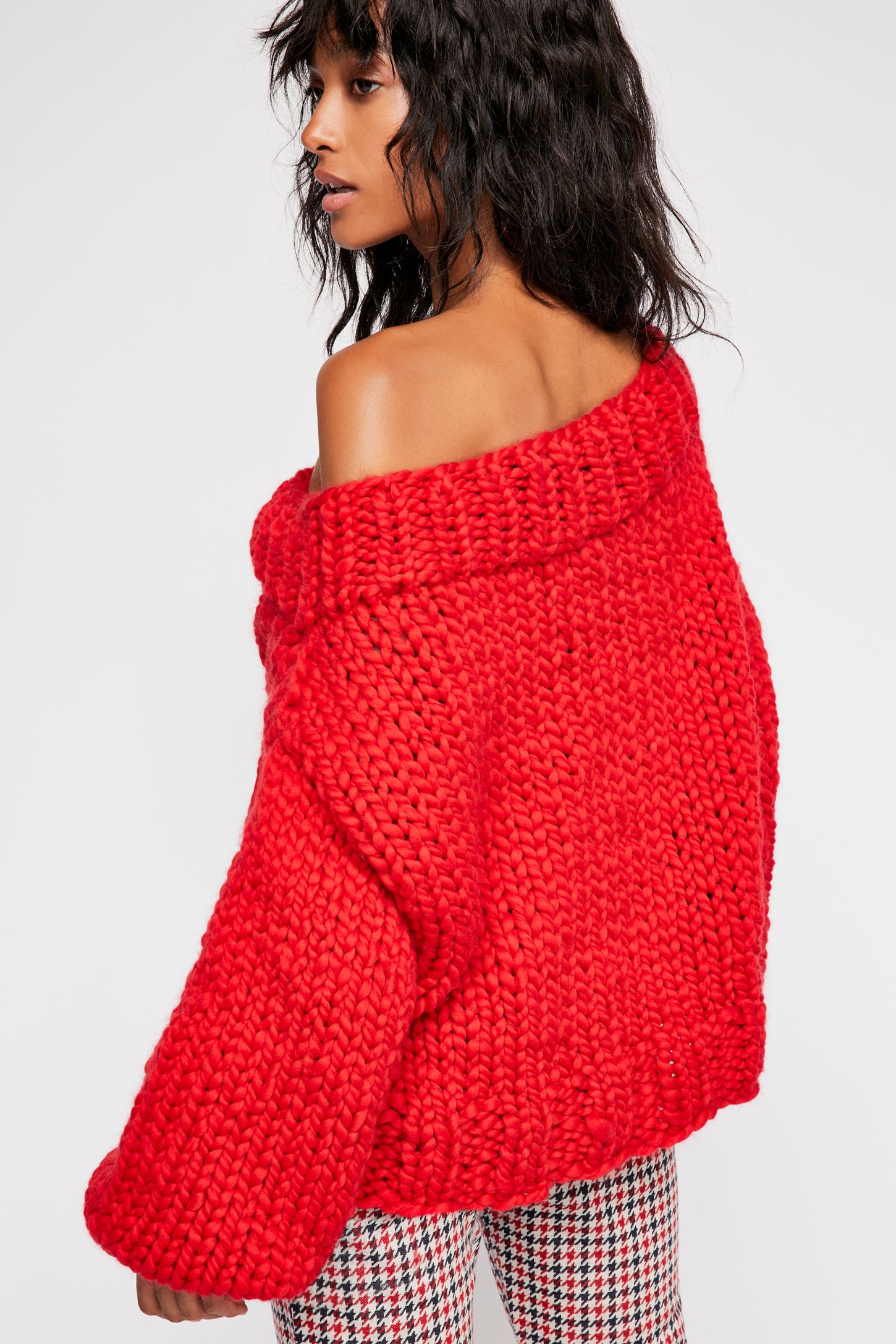 Slide View 3: Off Her Shoulder Cable Sweater 