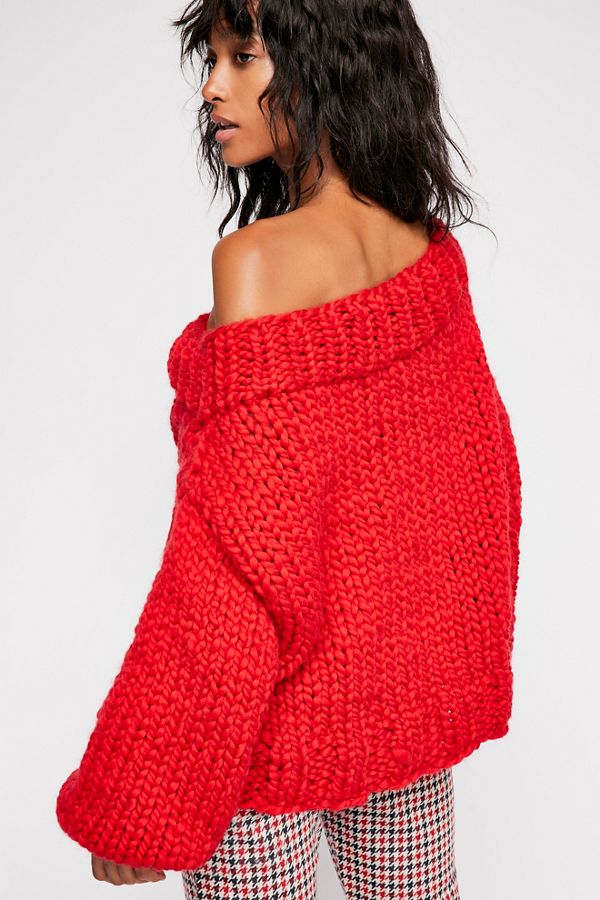 Slide View 3: Off Her Shoulder Cable Sweater 