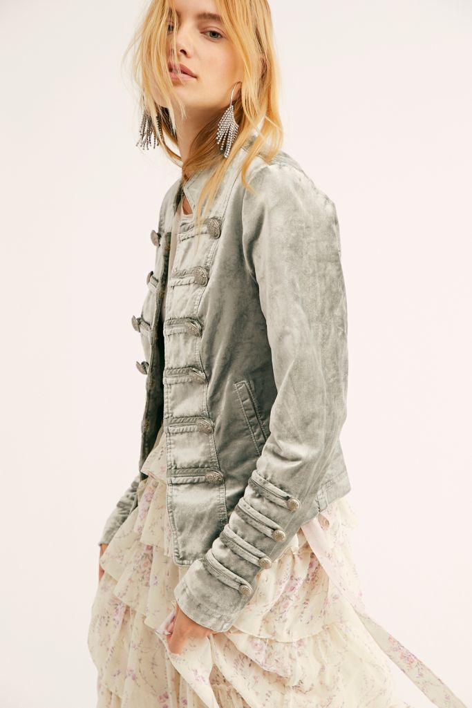 Fitted Velvet Military Jacket Free People
