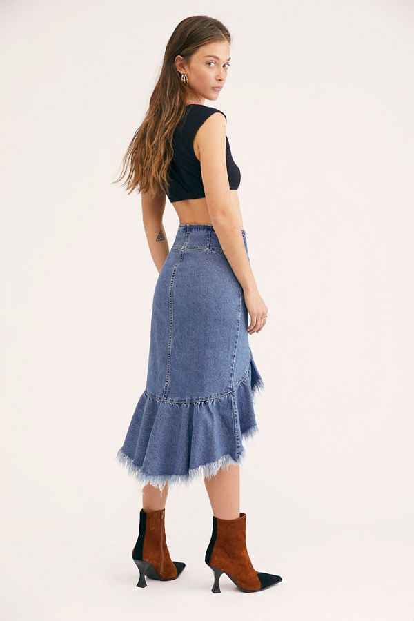 Raw Denim Midi Skirt