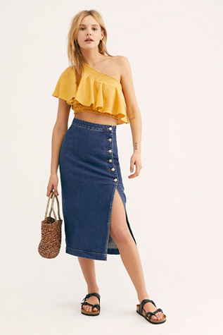 free people denim midi skirt