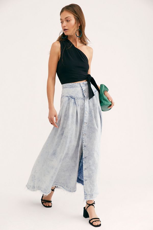Pleated Denim Maxi Skirt Free People