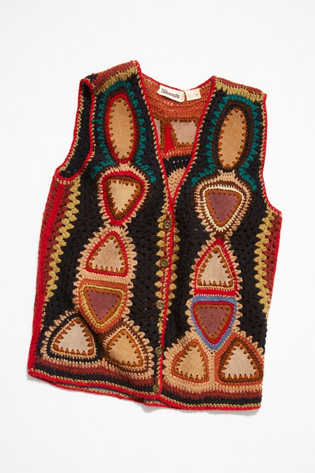 Vintage 1960s Crochet Patchwork Vest Free People