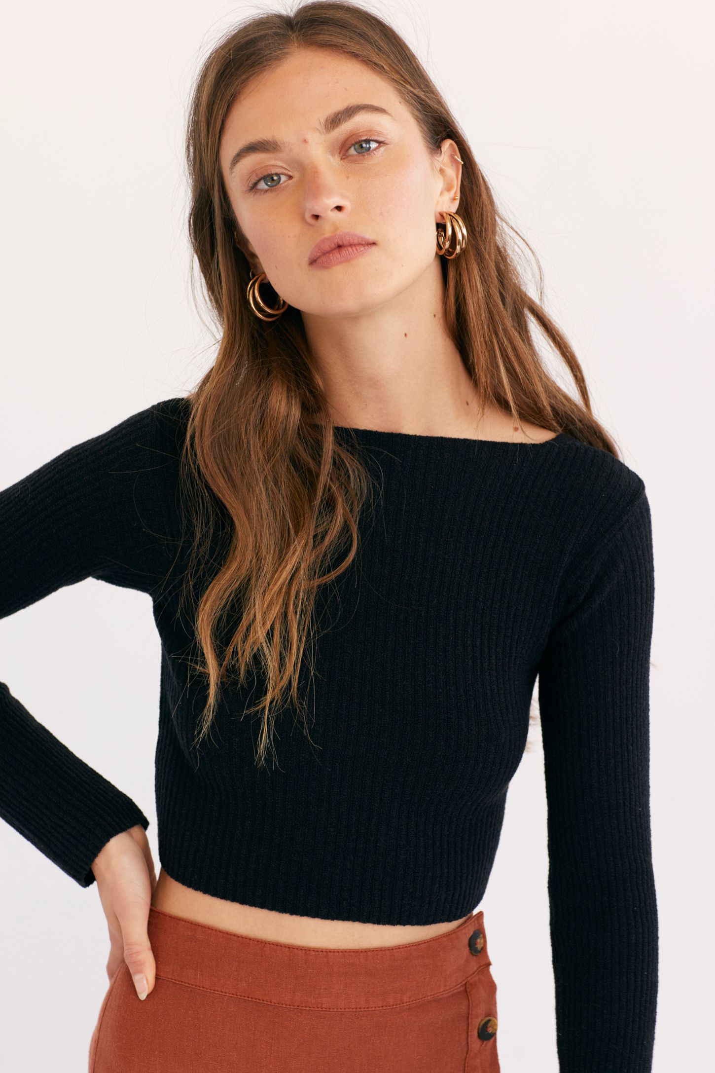 Slide View 2: Rib Long Sleeve Crop Top