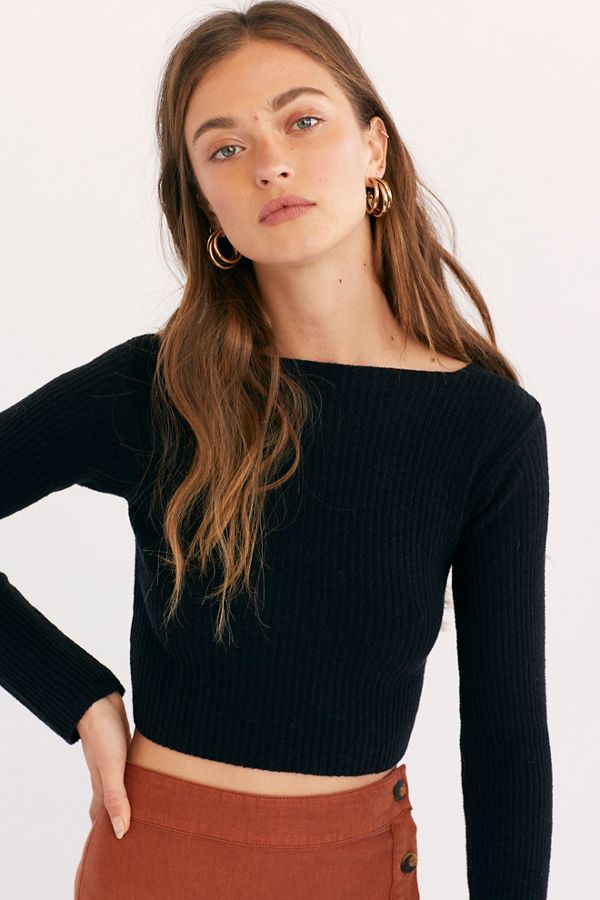 Slide View 2: Rib Long Sleeve Crop Top