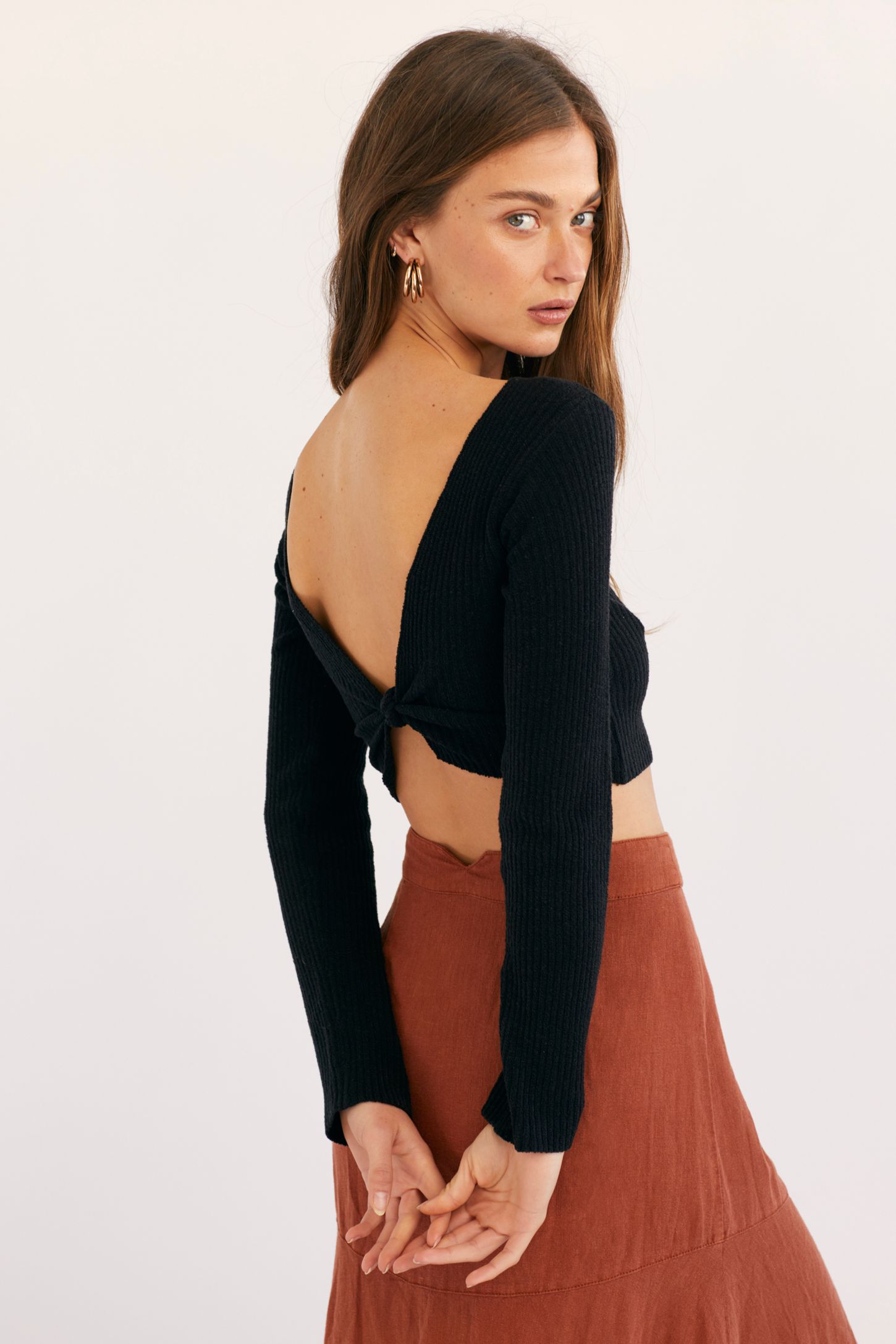 Slide View 1: Rib Long Sleeve Crop Top