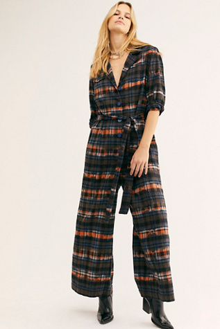 free people plaid jumpsuit