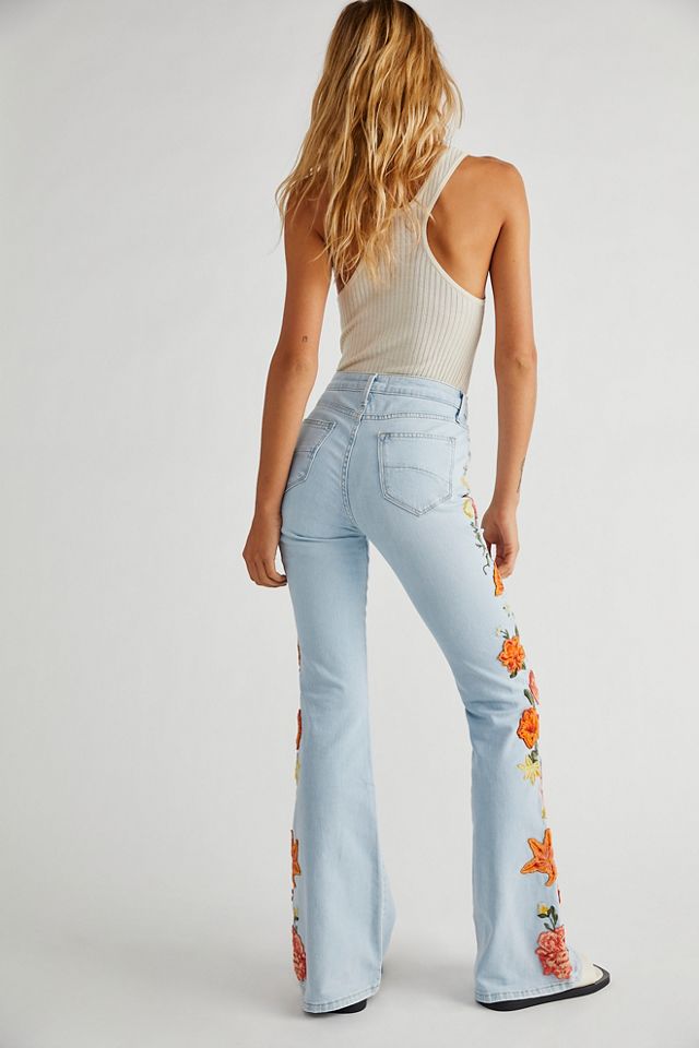 Free People Driftwood Farrah Embroidered Flare Jeans. 1