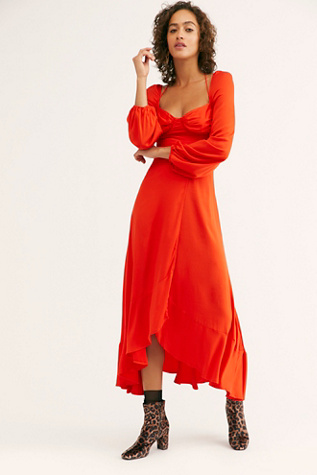 free people red midi dress