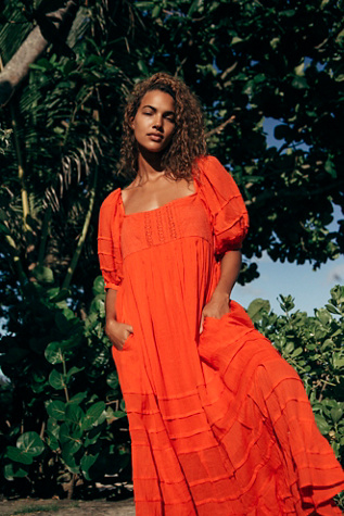 orange midi dress with sleeves