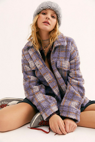 free people plaid lined sherpa trucker jacket