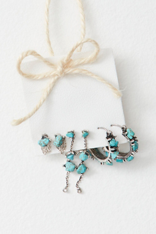 Raw Stone Hoop Earring Set