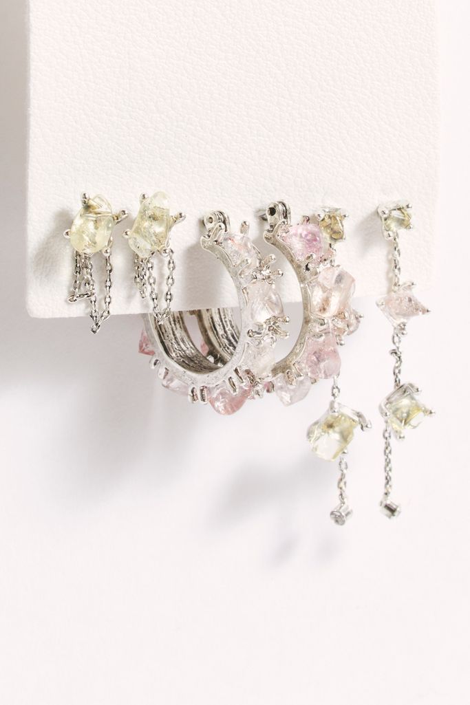 Steel Me Aqua Stone YG Hoop Earrings main image 0