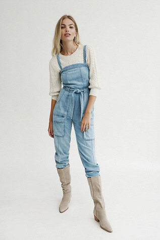 beige denim jumpsuit