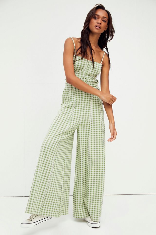 green plaid jumpsuit