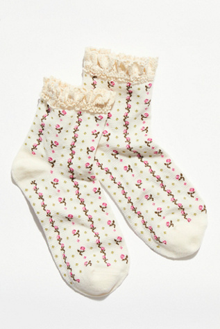 Rosebud Waffle Knit Ankle Socks