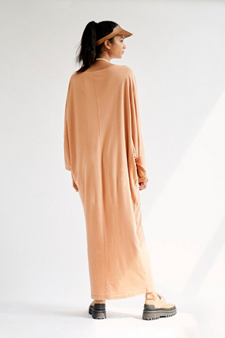 tan maxi dress with sleeves