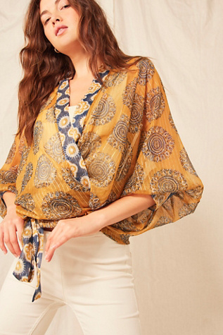 Free People Kantha Shimmer Tie Front Kimono. 1