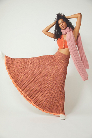 orange flowy maxi skirt