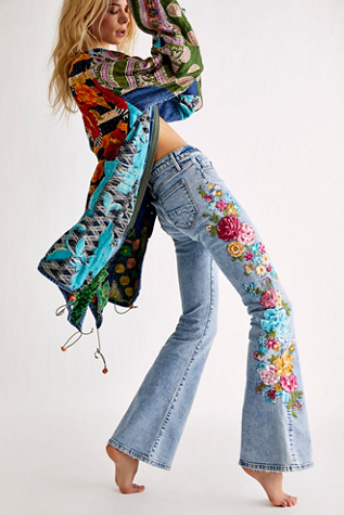 embroidered flare jeans