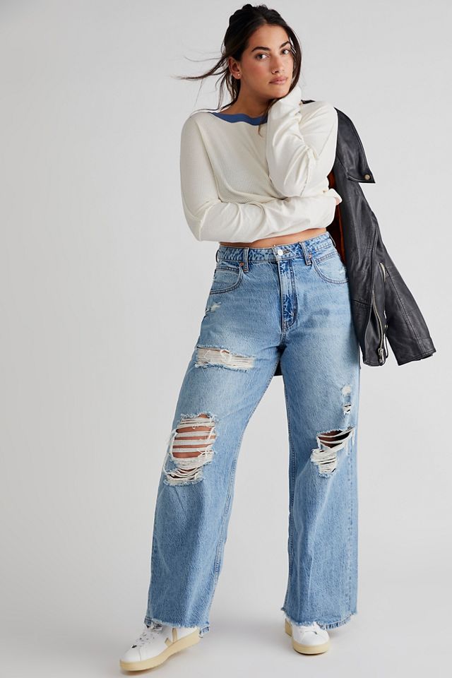 CRVY Destructed Straight-Leg Jeans | Free People