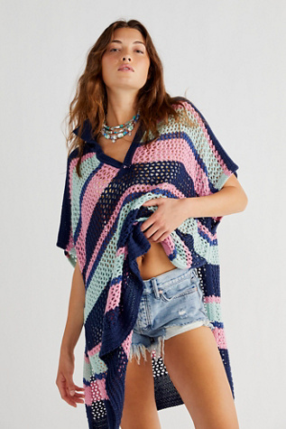 Bayside Stripe Crochet Poncho