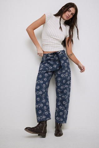 We The Free Moxie Printed Low Slung Barrel Jeans