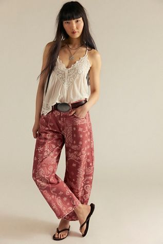 We The Free Good Luck Printed Barrel Jeans