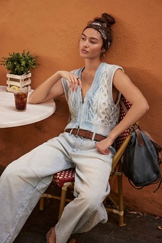We The Free Blue Rain Cable Vest