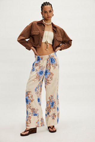 Day's End Linen Printed Pull-On Pants