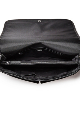 black faux leather messenger bag