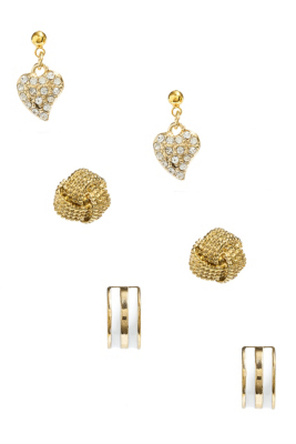ThreePair GoldTone Stud Earring Set