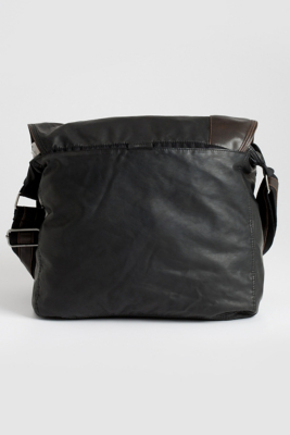 black faux leather messenger bag