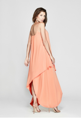 coral long sleeve maxi dress