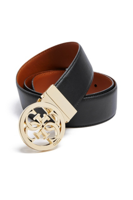 GUESS Men's Leather Belt - Vezzola 4G Logo Design, Synthetic Material, Silver Buckle