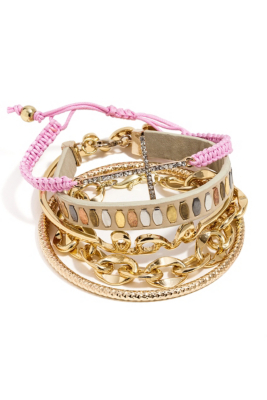 Gold-Tone and Pink Arm Party Bracelet Set | GUESS.com