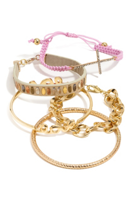 Gold-Tone and Pink Arm Party Bracelet Set | GUESS.com