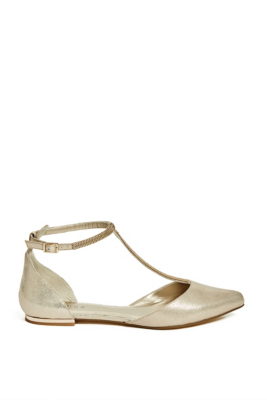 gold t strap flats